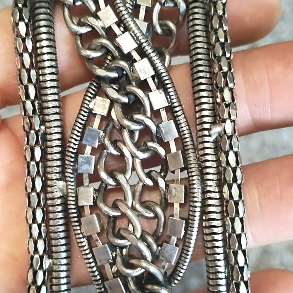 VINTAGE SILVER-TONE EXTRA WIDE MULTISTRAND CHAIN MAGNETIC 6.5-7" BRACELET - Picture 6 of 9